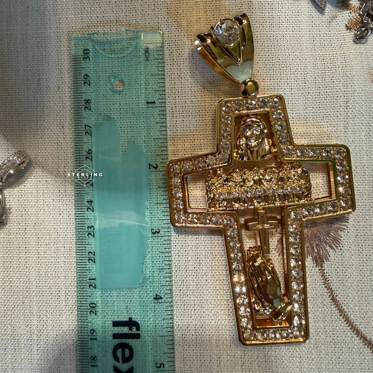 XL Gold Cross Last Supper Pendant