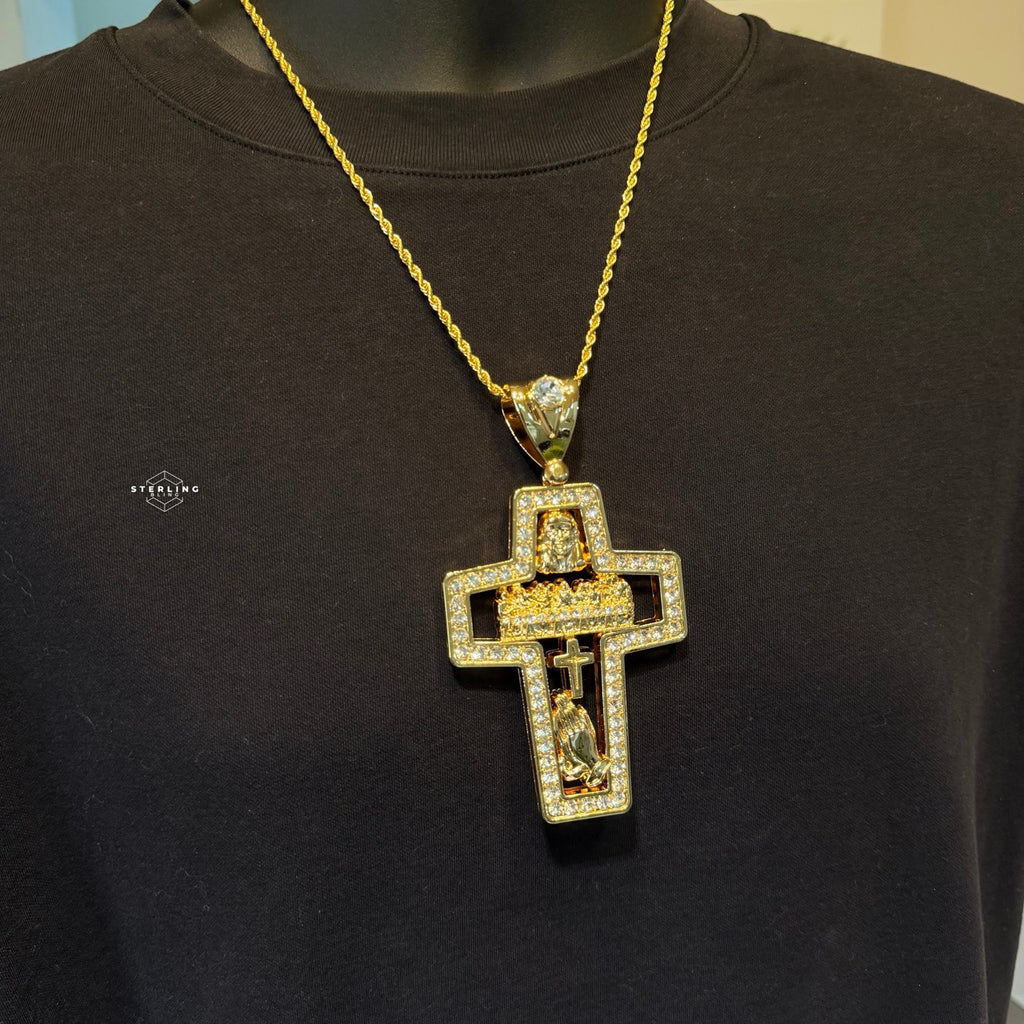 XL Gold Cross Last Supper Pendant