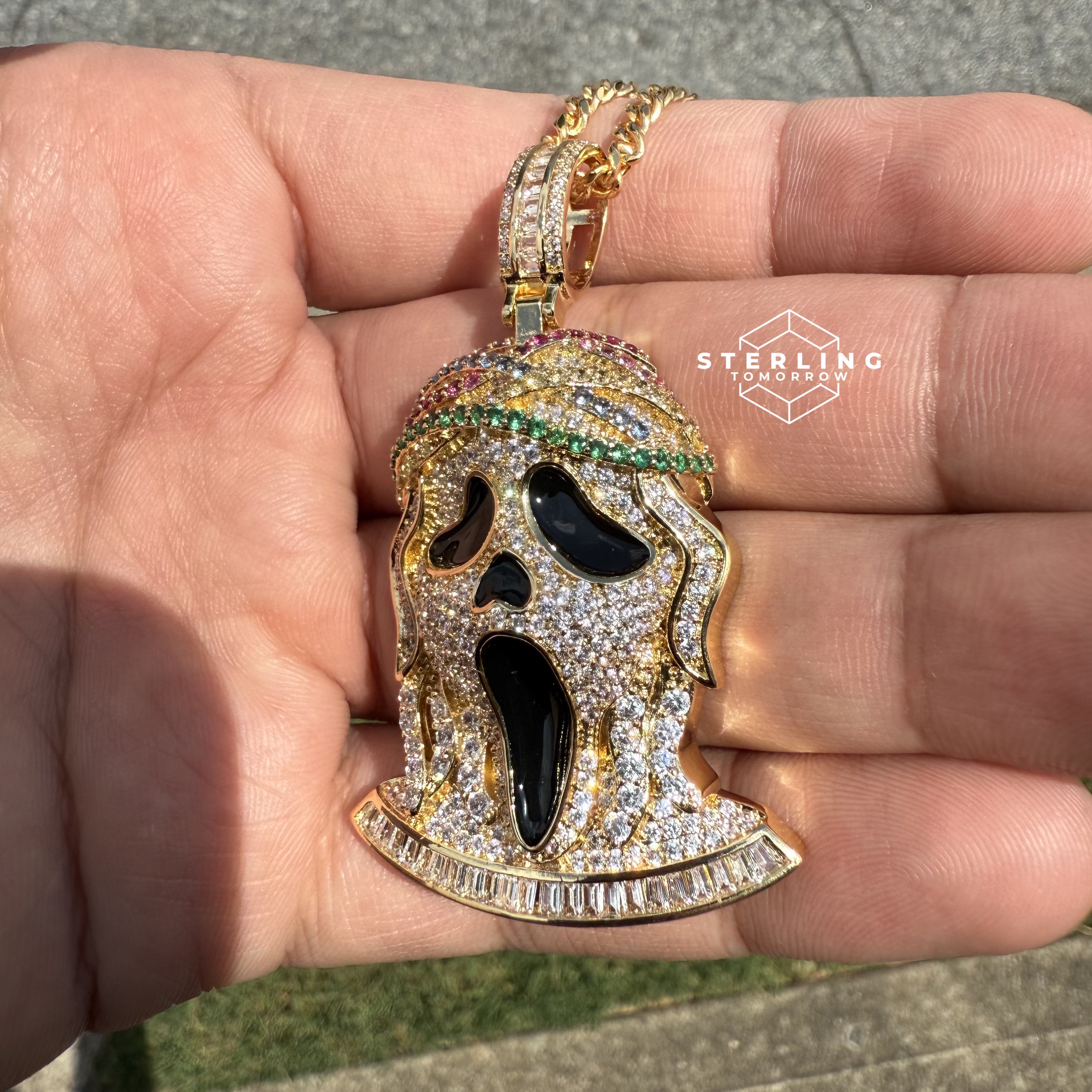 Ghost Horror Gold Tone Custom Baguette Pendant
