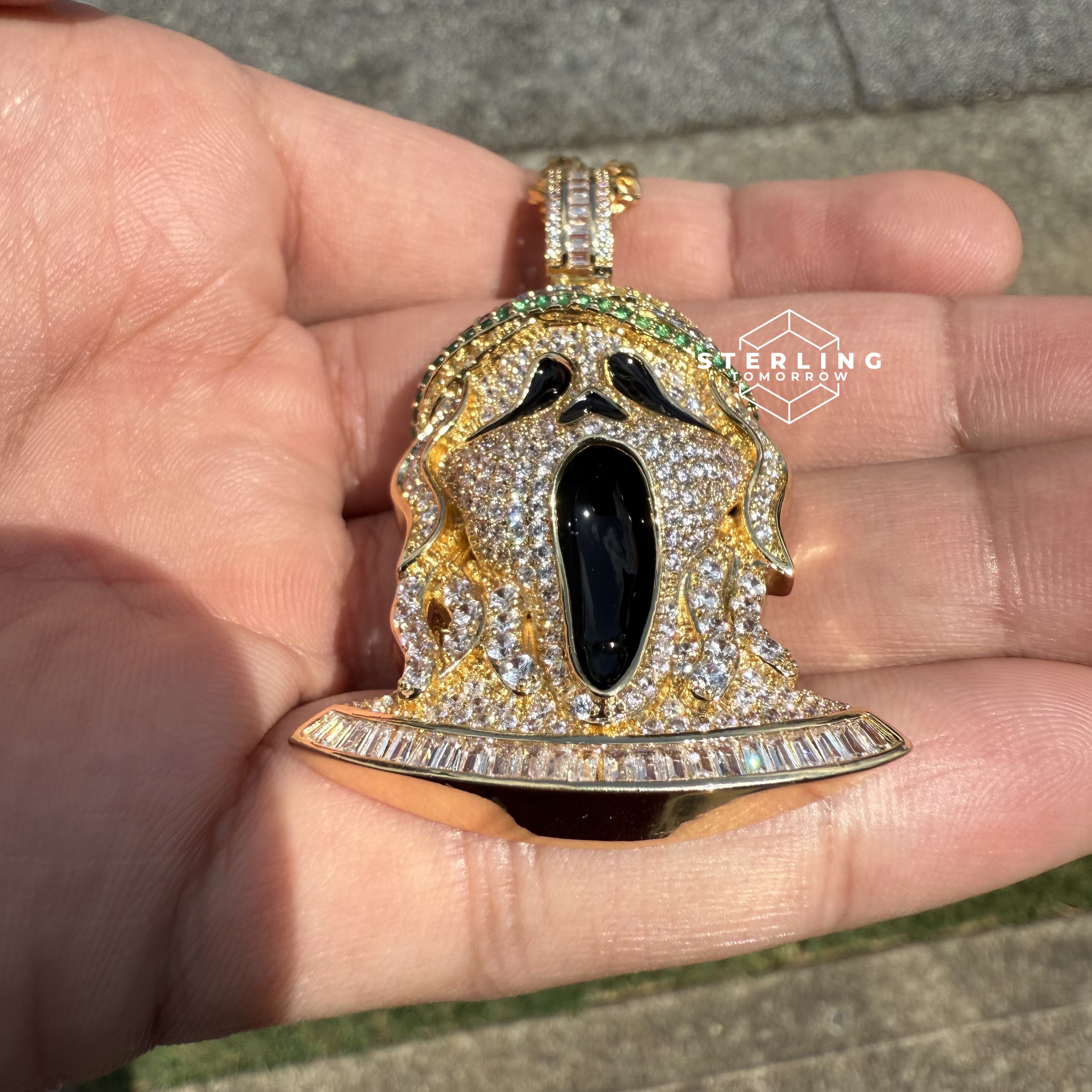 Ghost Horror Gold Tone Custom Baguette Pendant