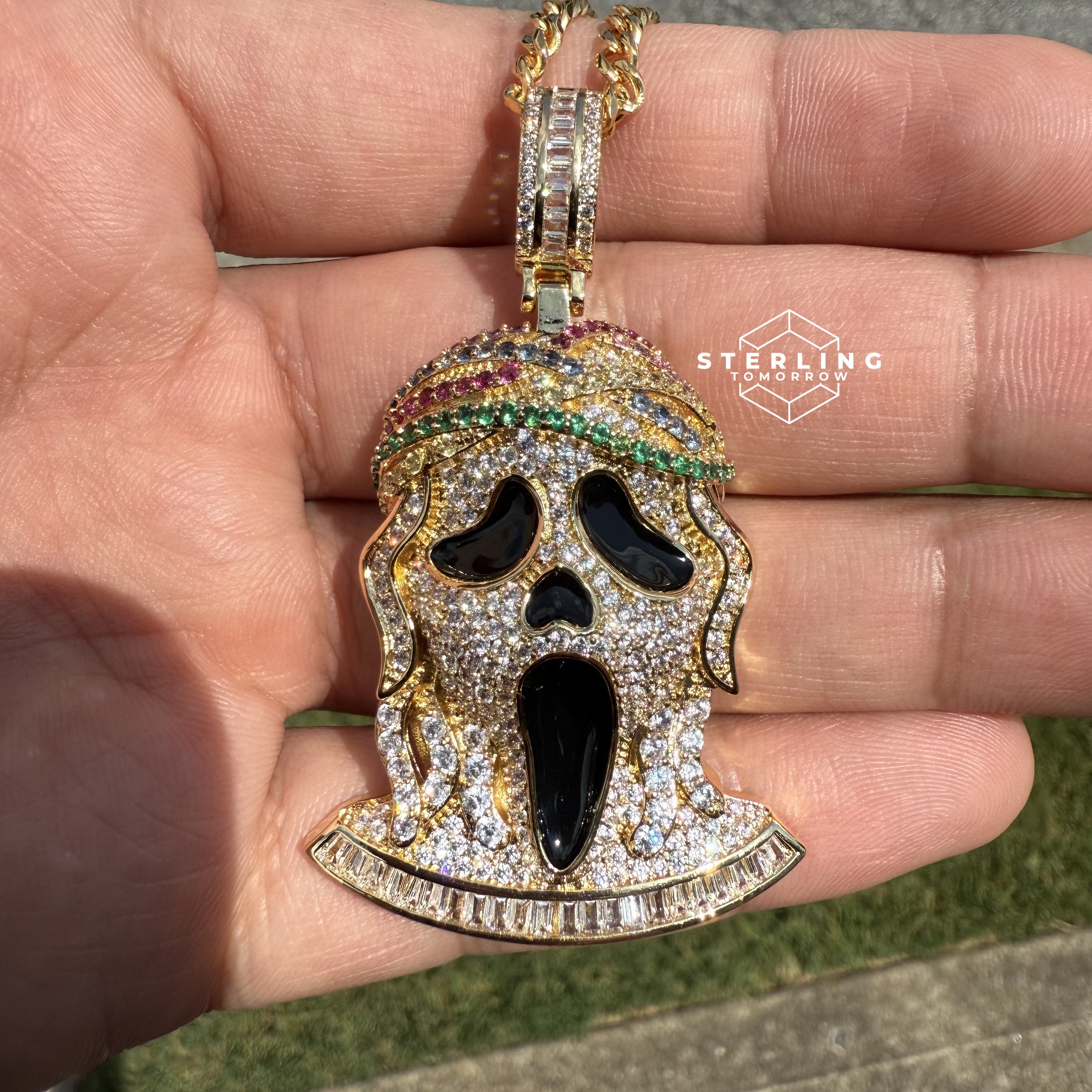 Ghost Horror Gold Tone Custom Baguette Pendant
