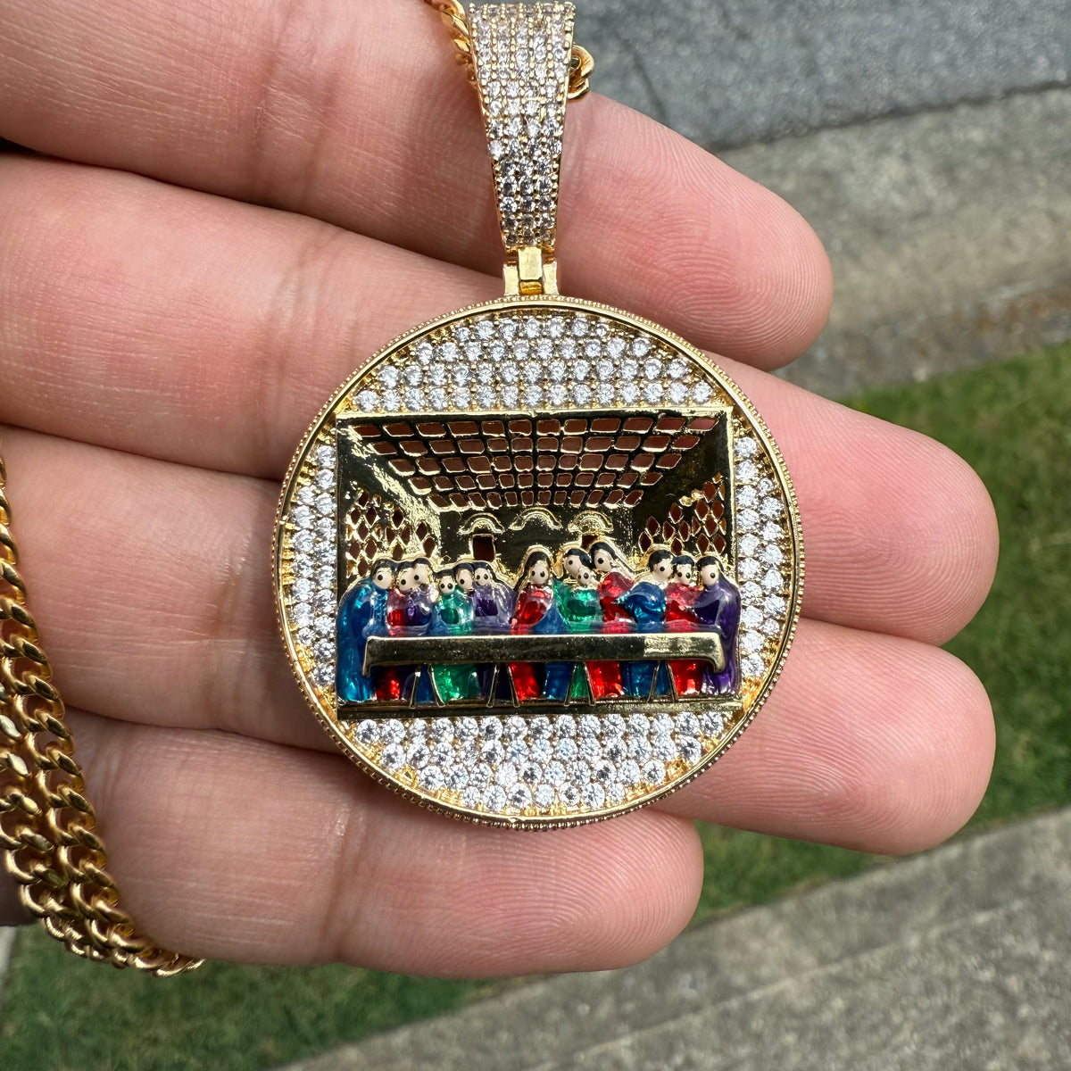 Last Supper Gold Tone Enamel Religious Pendant