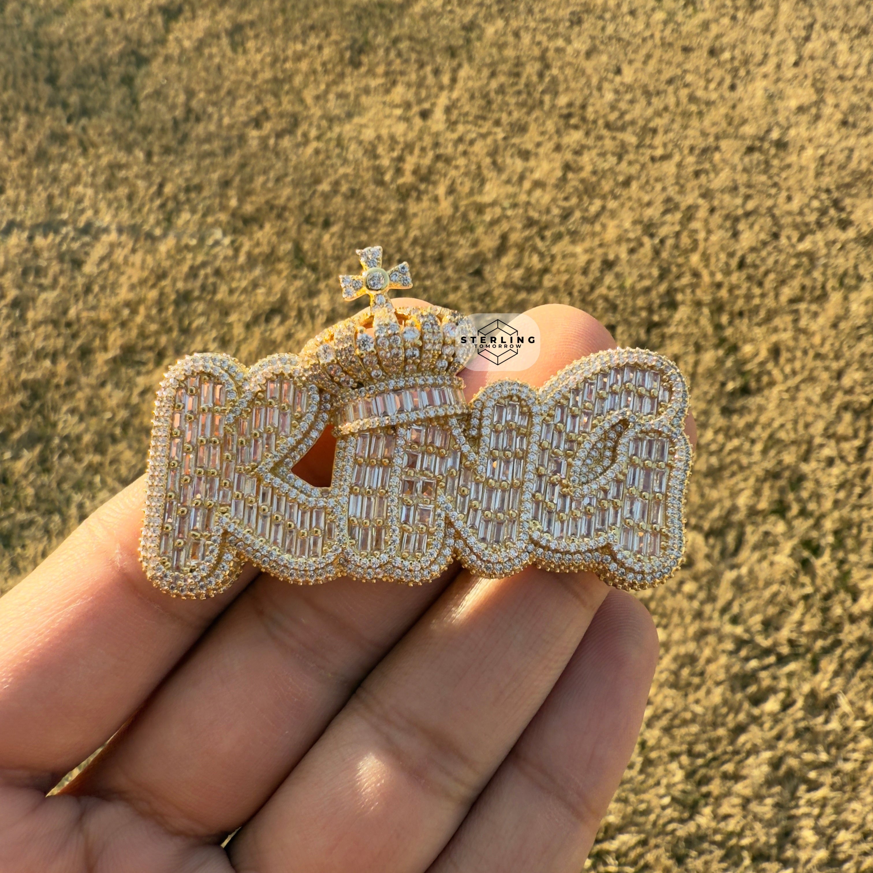 King Crown with Cross Gold Tone Pendant