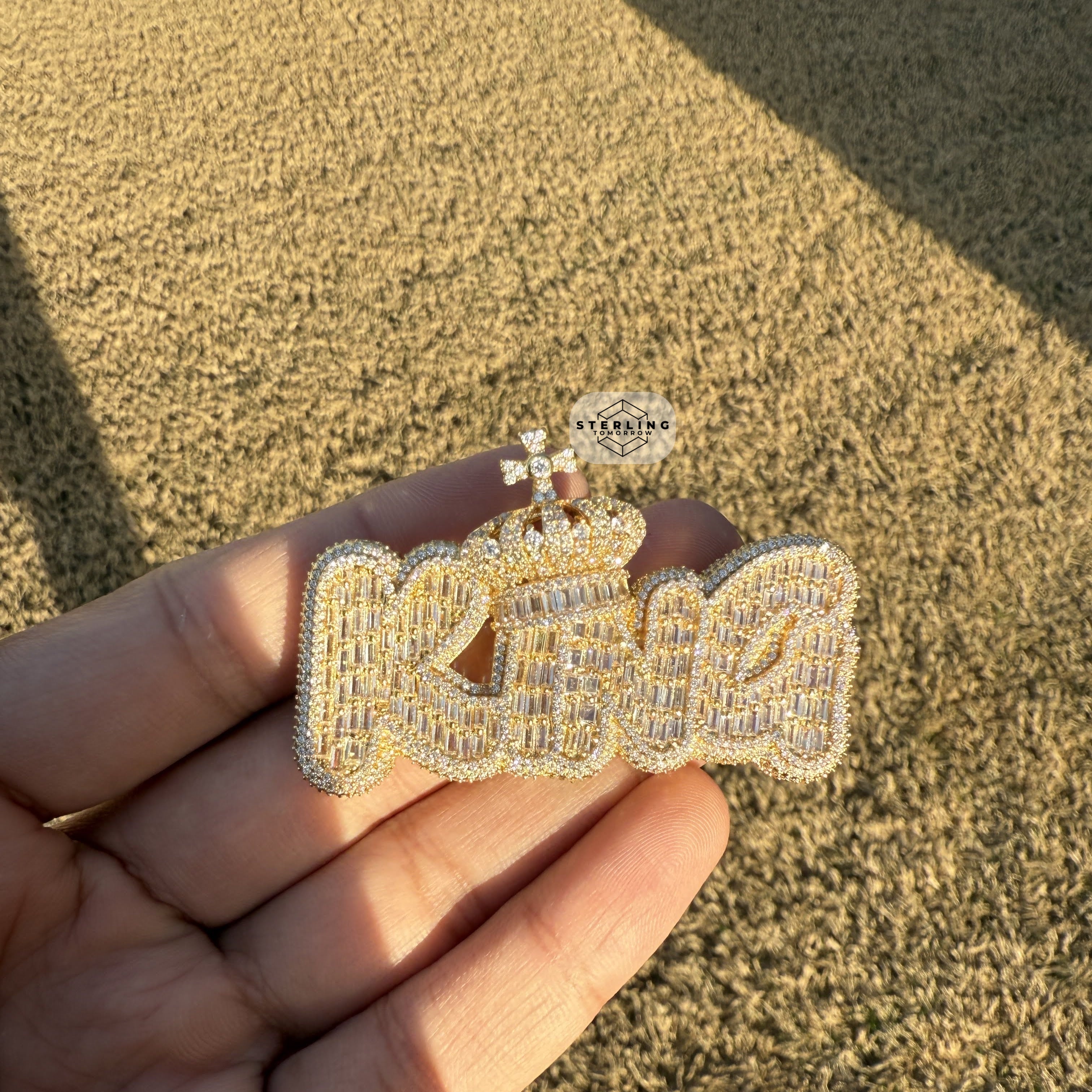 King Crown with Cross Gold Tone Pendant