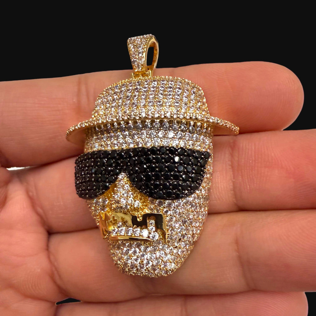 Iced Out Bearded Scientist Pendant | 14K Gold Plated CZ Hip Hop Character Necklace with Free Rope Chain