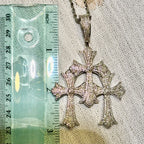 Triple Heart Cross Pendant 14k Gold Plated CZ