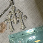 Triple Heart Cross Pendant 14k Gold Plated CZ