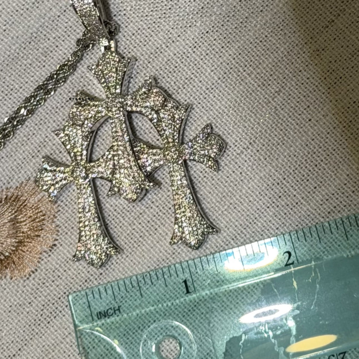 Triple Heart Cross Pendant 14k Gold Plated CZ