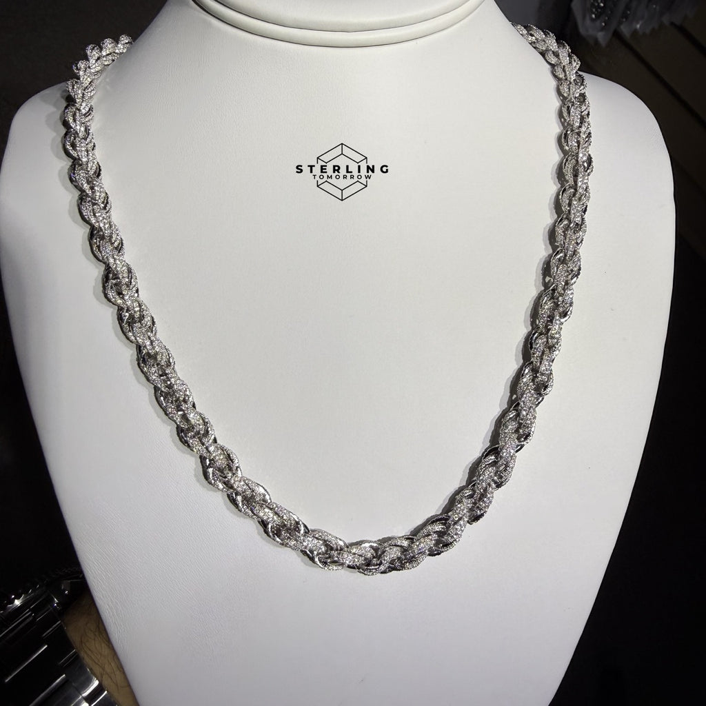 Moissanite Silver Iced Rope Chain - 7mm 22"