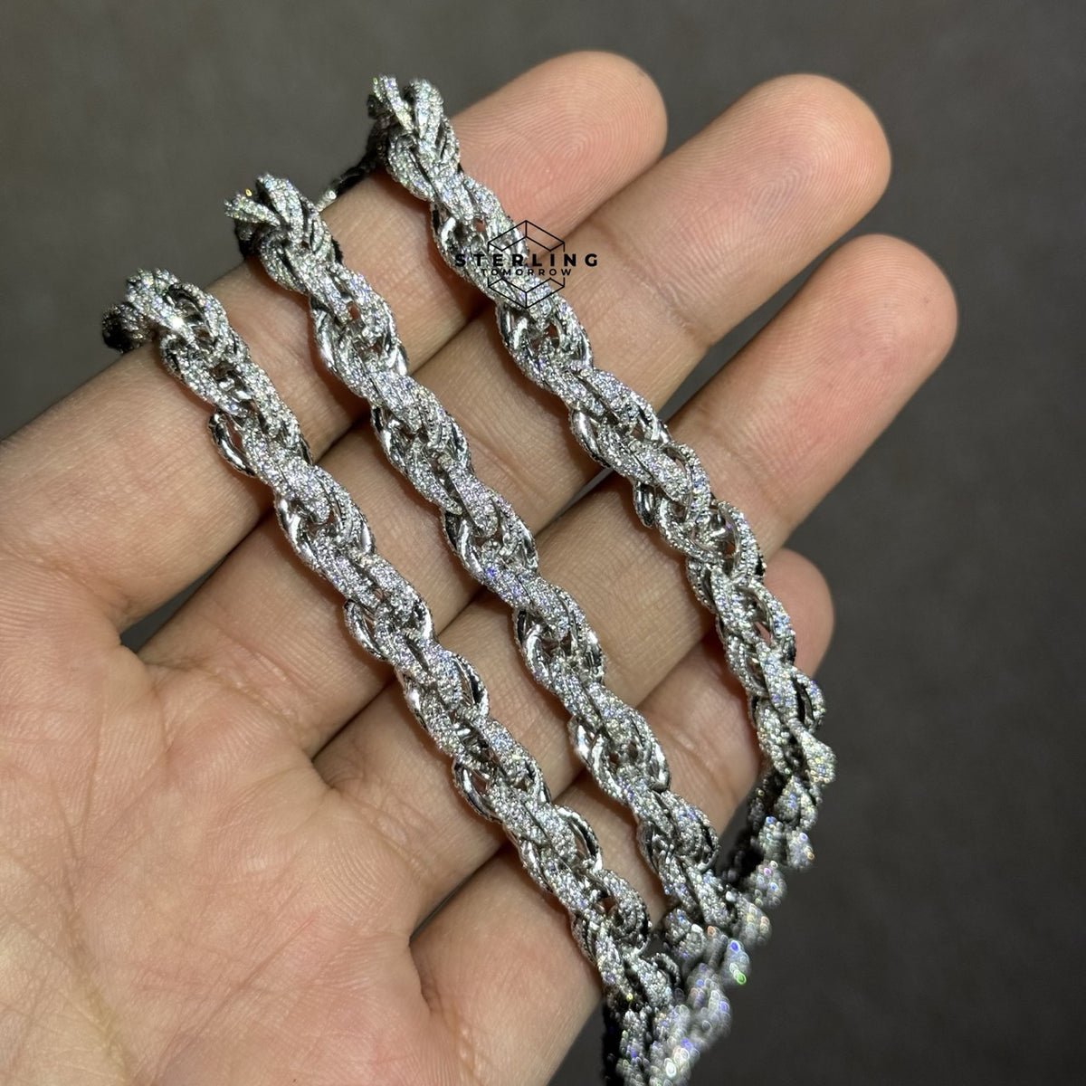Moissanite Silver Iced Rope Chain - 7mm 22"