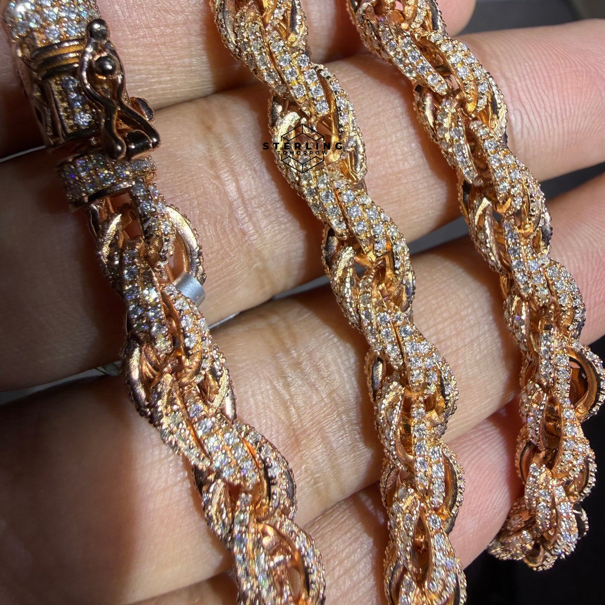 Moissanite 7mm 22" Iced Out Rose Rope Chain