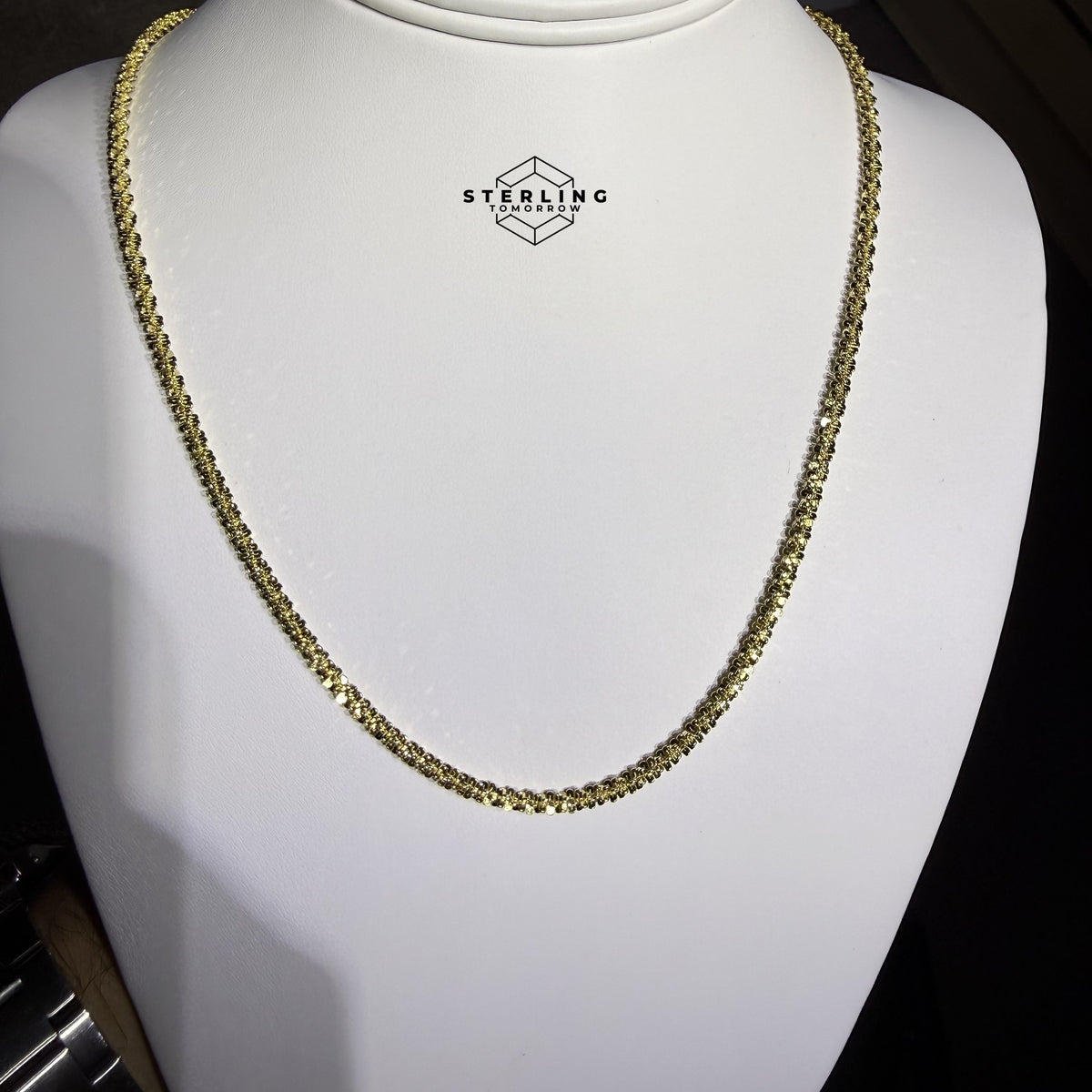 Popcorn Chain Necklace Diamond Cut - 925 Silver 14K Gold Plated - 3mm 22"
