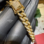 Gold over Silver 9mm 9" Cuban Bracelet - Solid 925 Sterling Silver CZ