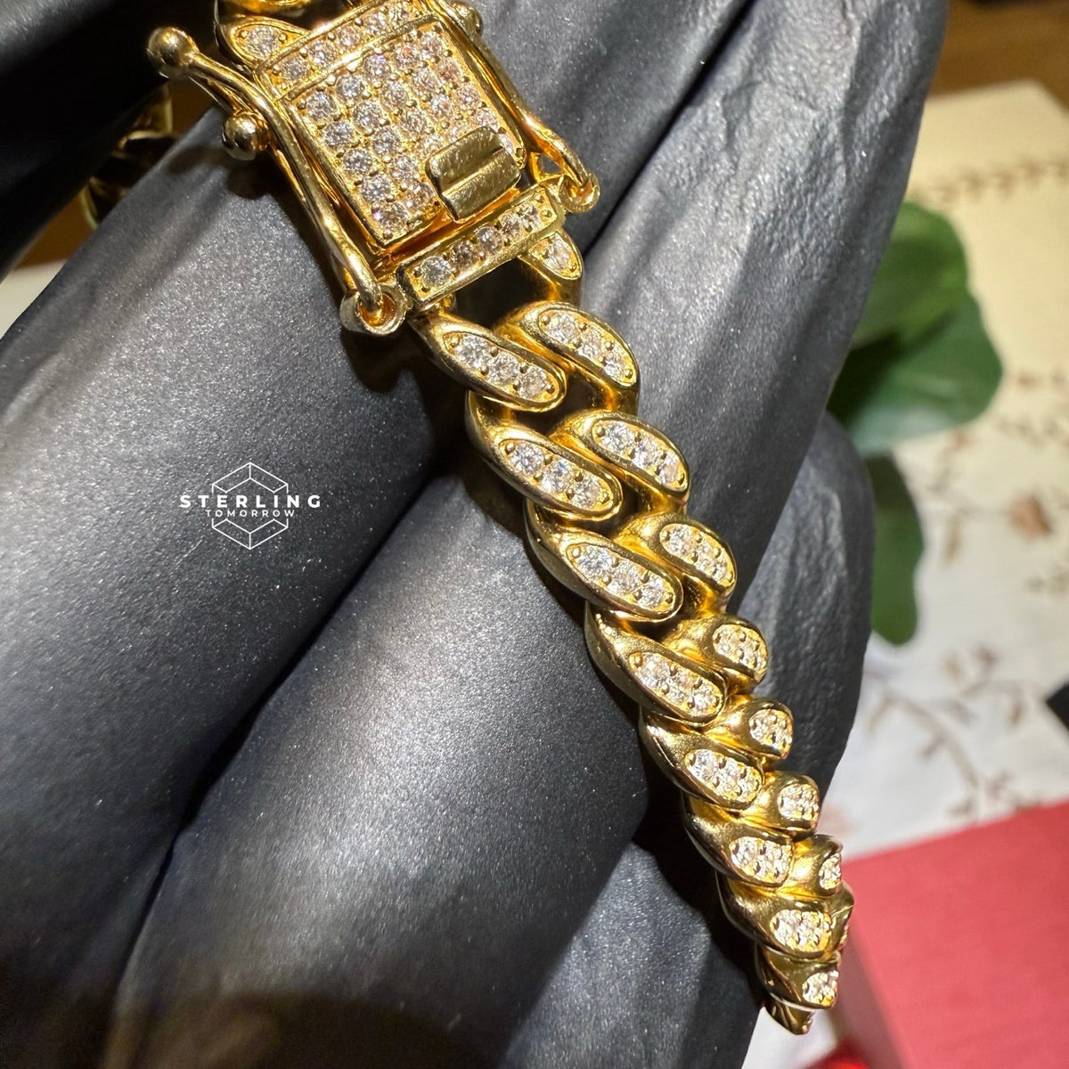 Gold over Silver 9mm 9" Cuban Bracelet - Solid 925 Sterling Silver CZ
