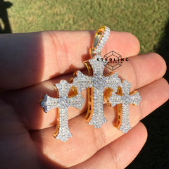 Triple Cross Gold Tone Moissanite Pendant