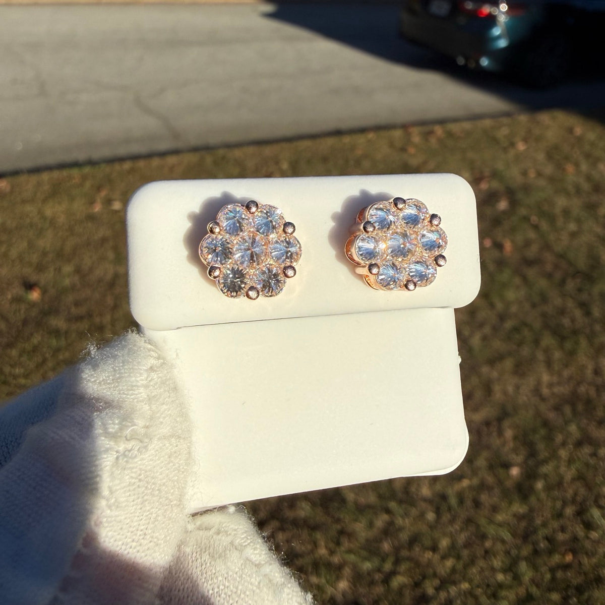 9mm Rose Moissanite Daisy Earrings