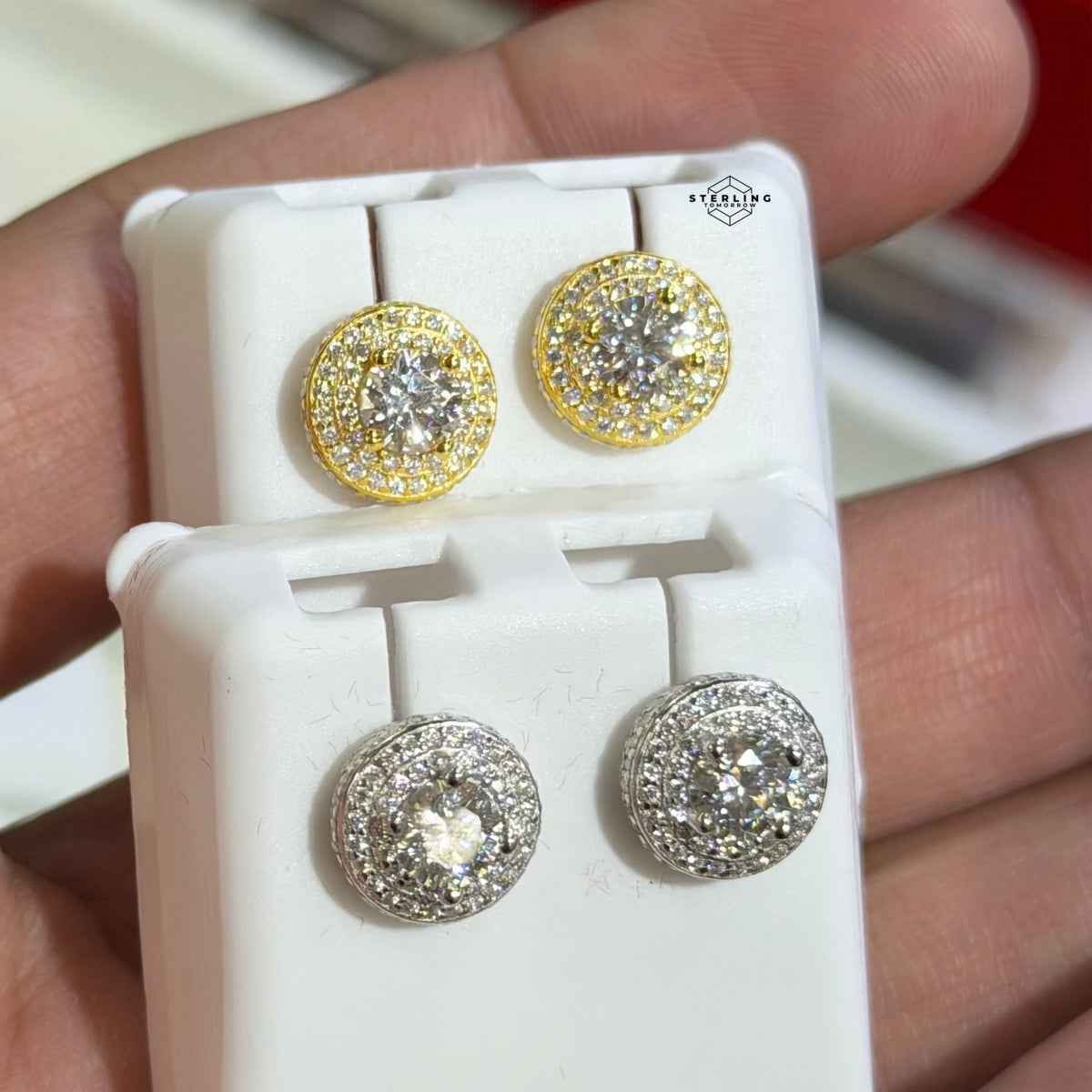 Moissanite Halo Solitaire Stud Earrings 6mm Screwback