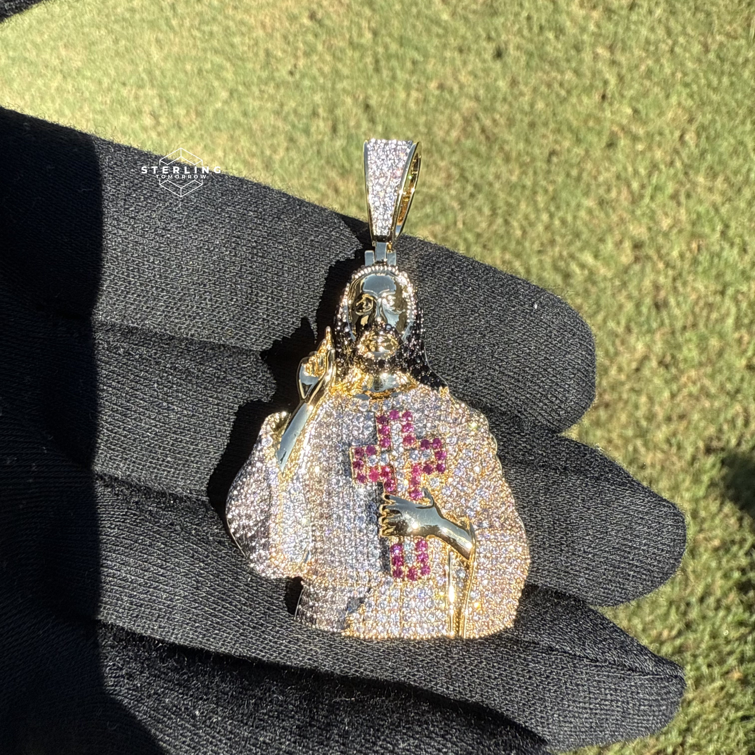 Jesus Iced Out Pendant with Red Cross