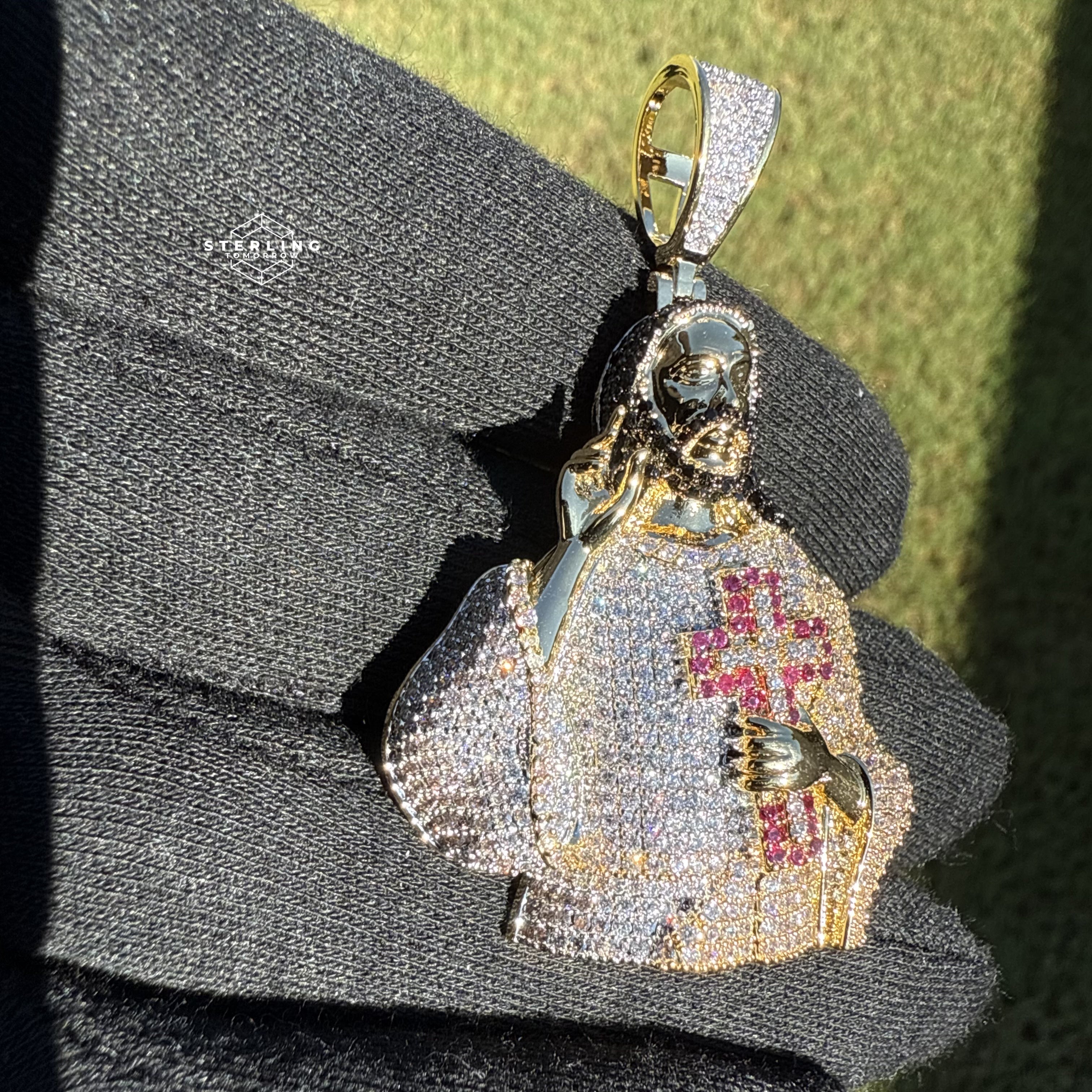 Jesus Iced Out Pendant with Red Cross