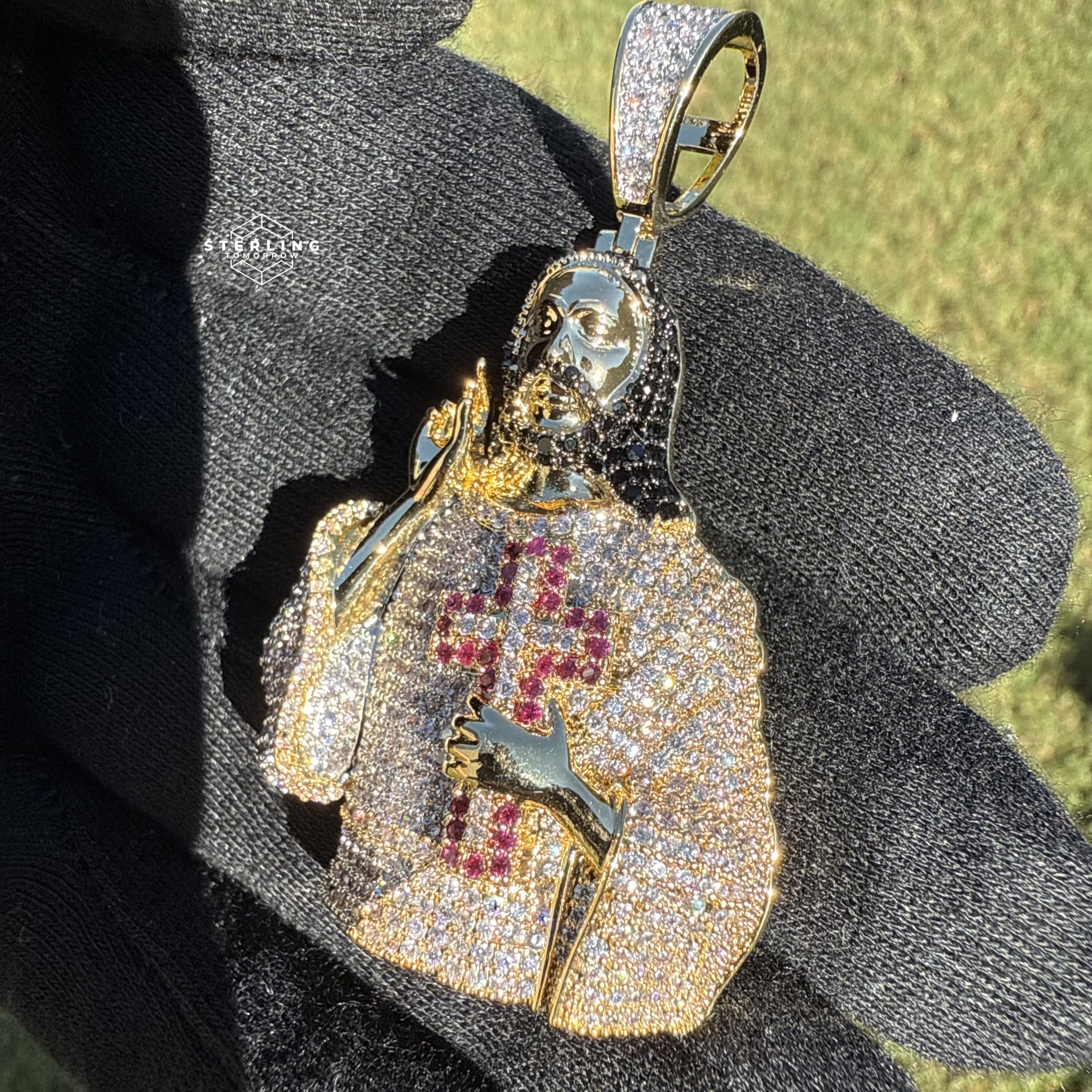 Jesus Iced Out Pendant with Red Cross