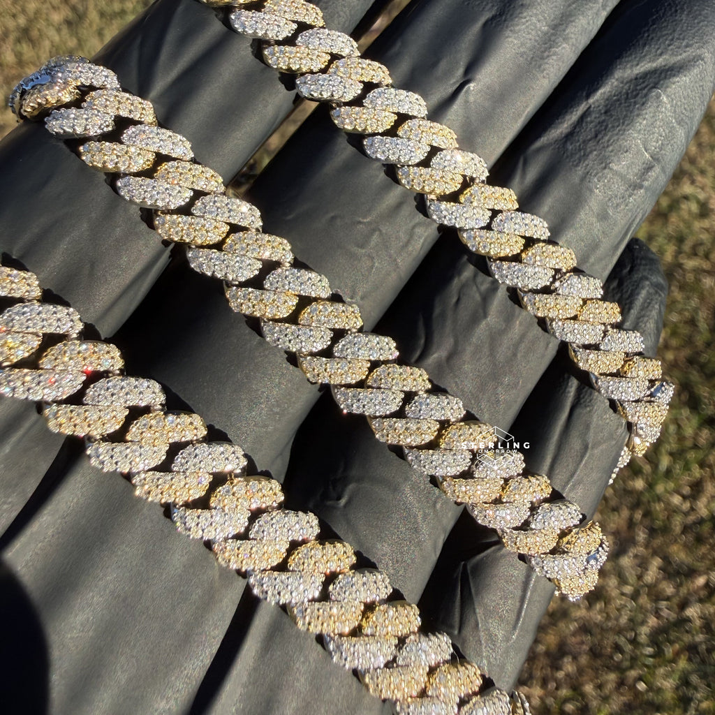 8mm Gold Two-Tone Moissanite Cuban Chain - 925 Sterling Silver