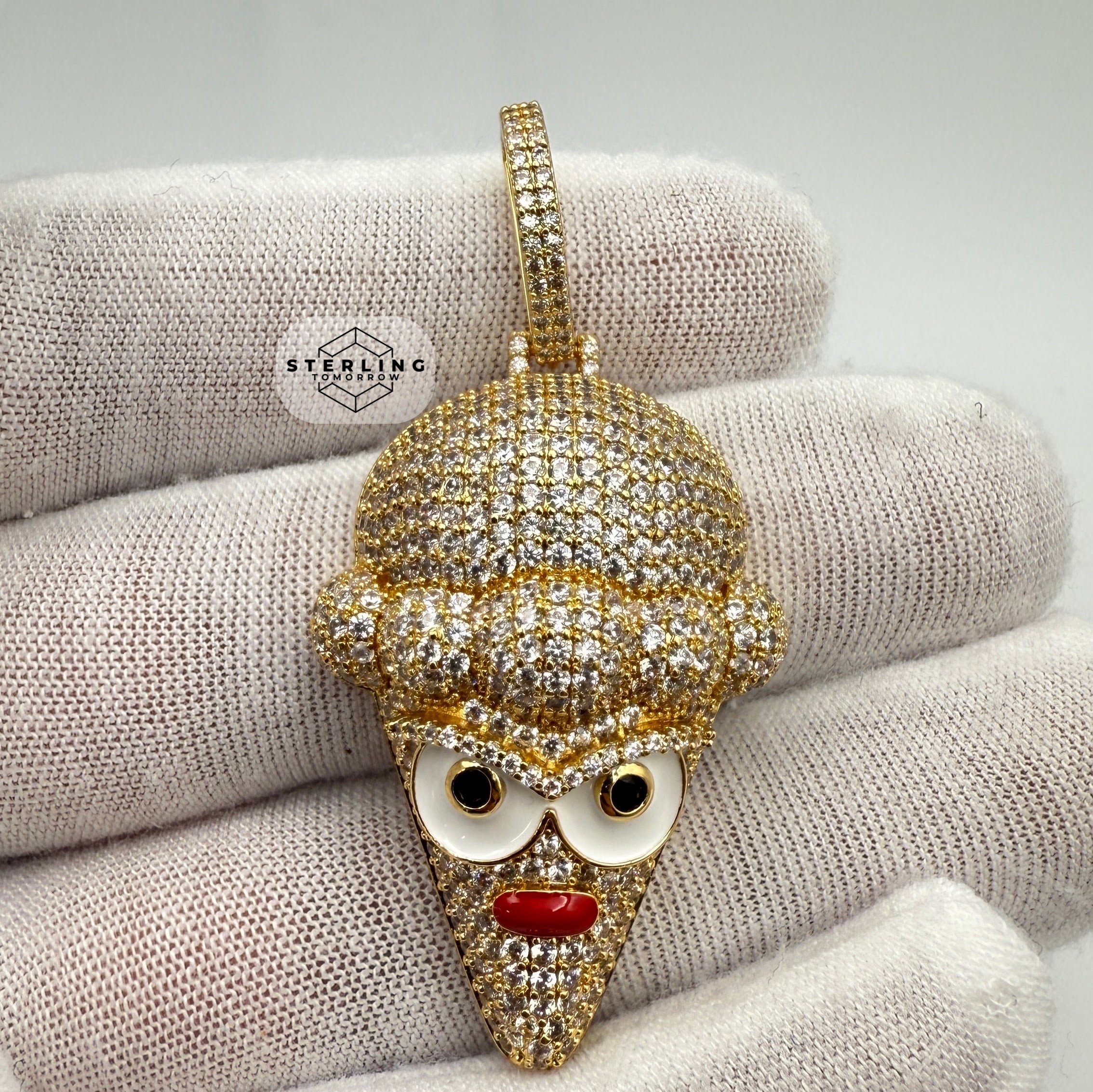 Ice Cream Cone Enamel Gold Tone Pendant