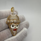 Ice Cream Cone Enamel Gold Tone Pendant