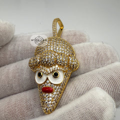 Ice Cream Cone Enamel Gold Tone Pendant