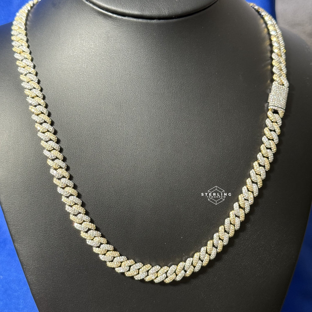 8mm Gold Two-Tone Moissanite Cuban Chain - 925 Sterling Silver