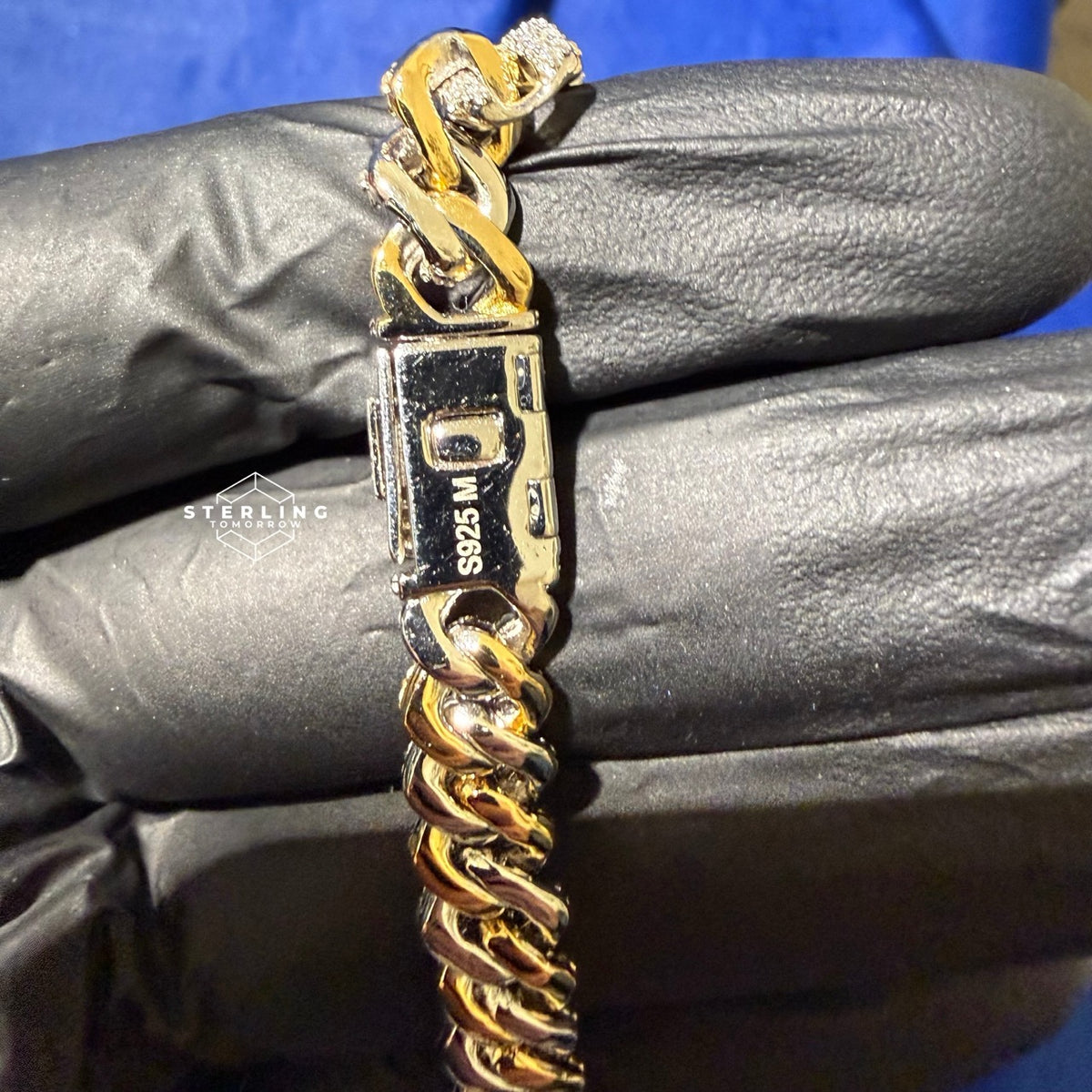 Gold over Silver 9mm 9" Cuban Bracelet - Solid 925 Sterling Silver CZ