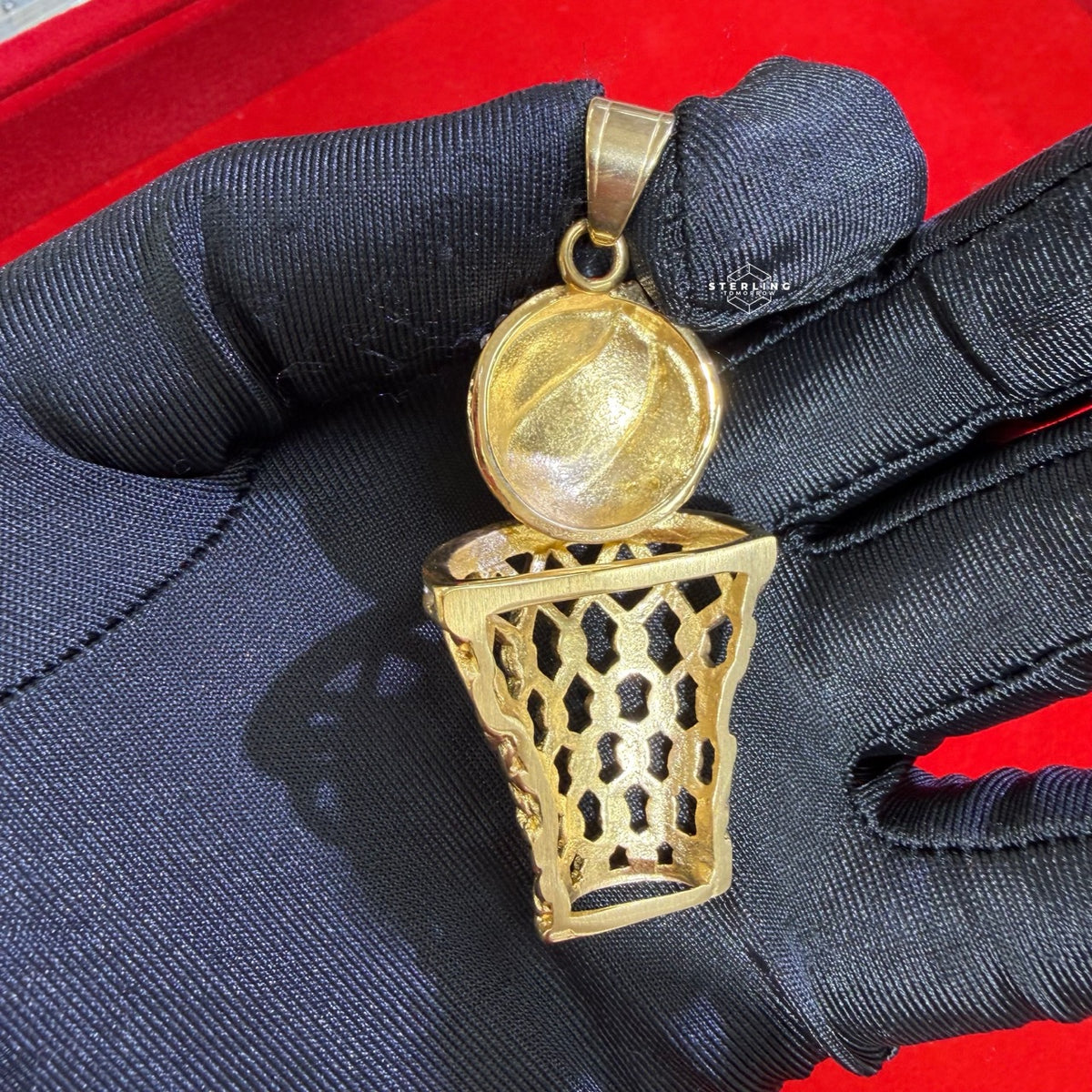 Basketball Hoop Gold Tone Stainless Steel Pendant