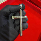 Large Silver Cross Pendant Necklace, Stainless Steel Necklace for Men