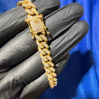 Gold over Silver 9mm 9" Cuban Bracelet - Solid 925 Sterling Silver CZ