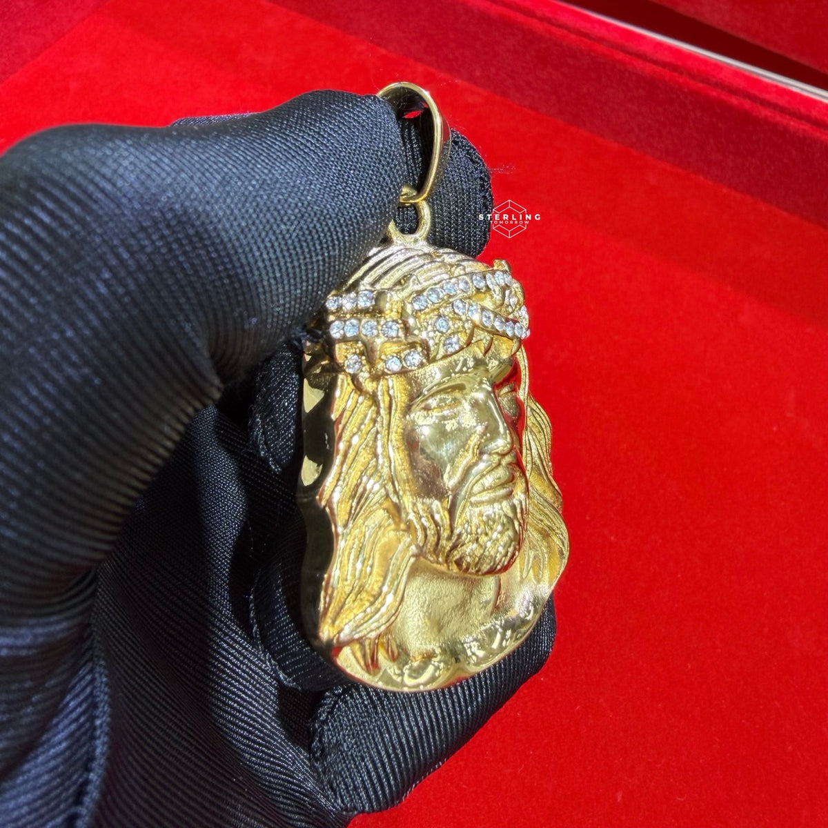 Steel Gold Jesus Head Thorns Pendant