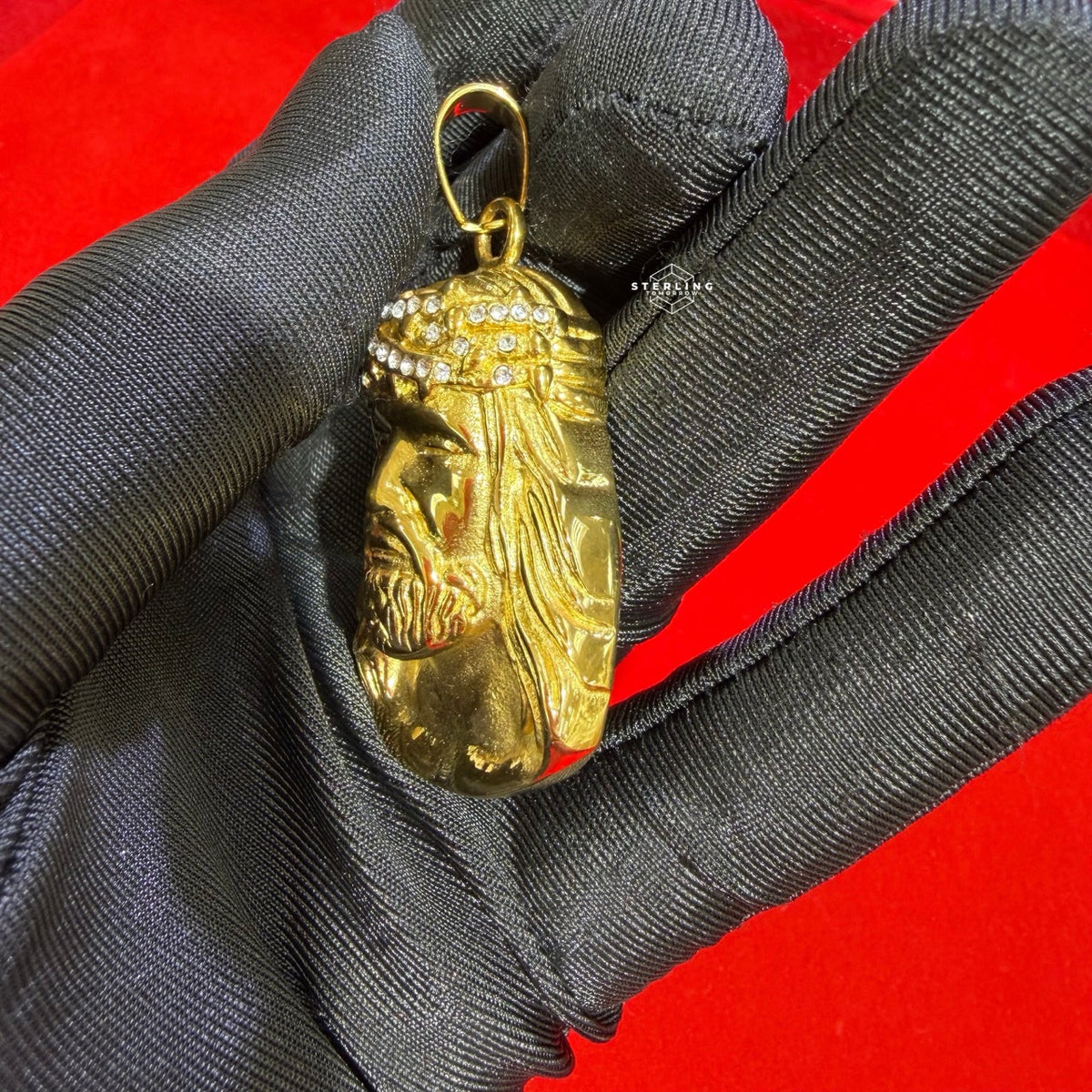 Steel Gold Jesus Head Thorns Pendant