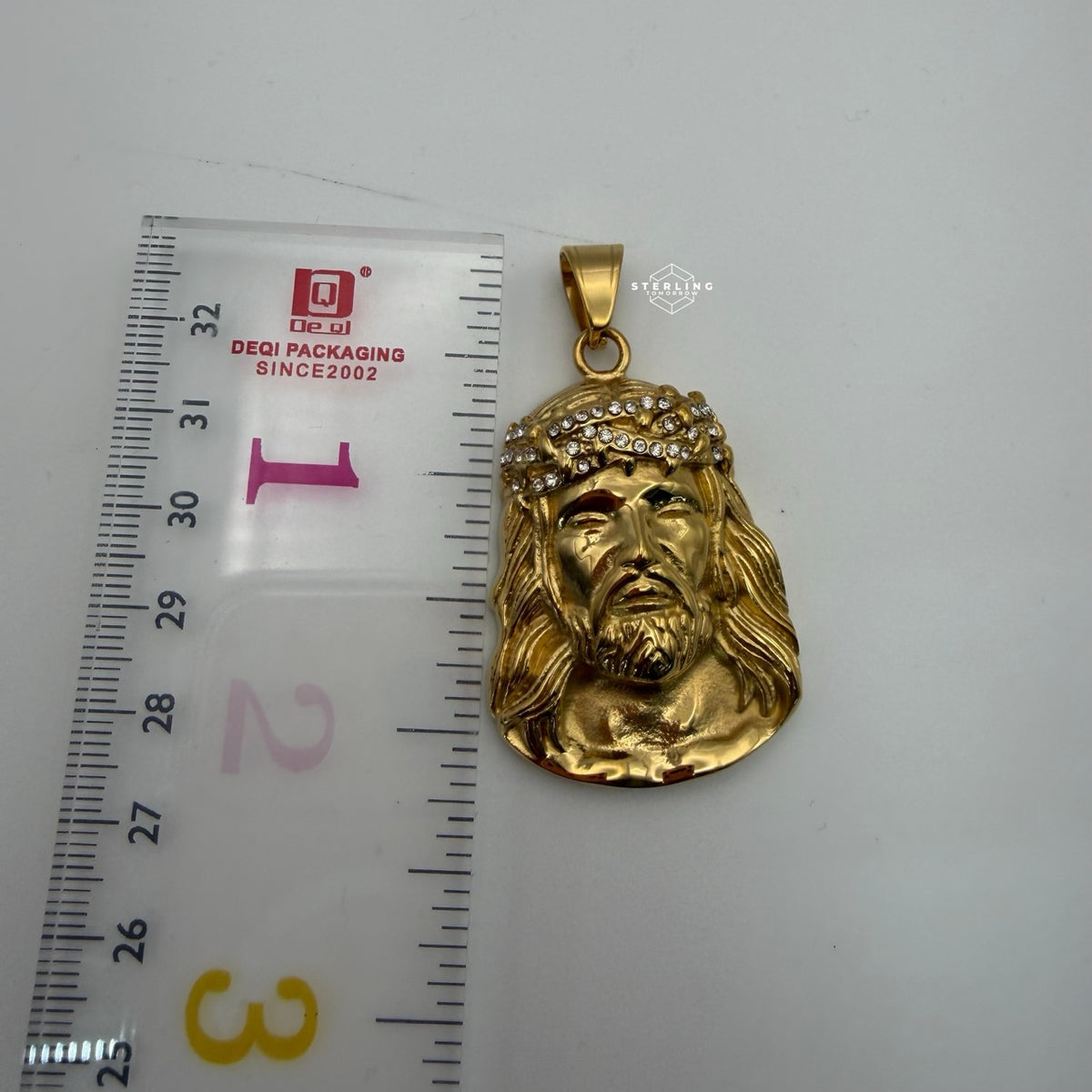 Steel Gold Jesus Head Thorns Pendant