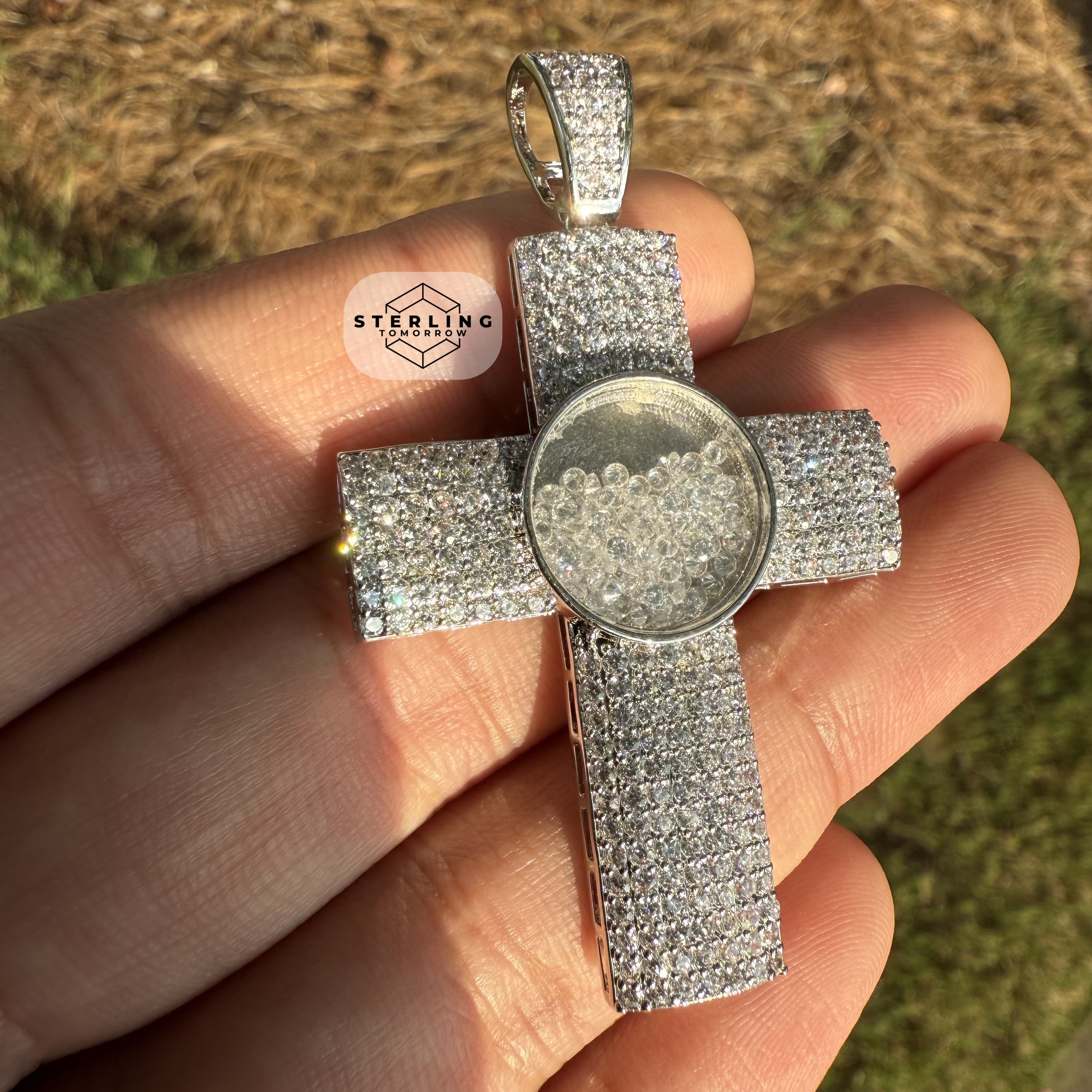Iced Out Cross with Bubble Beads Creative Bling Pendant