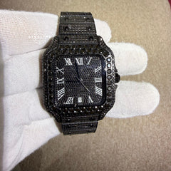 Black 40mm Mens Moissanite Watch - Stainless Steel - Pass Diamond Testers