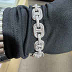 Baguette Oval Link Iced Bracelet 13mm 8" 925 Sterling Silver CZ