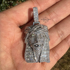 Jesus with Thorns Baguette Iced Out Pendant Silver Tone