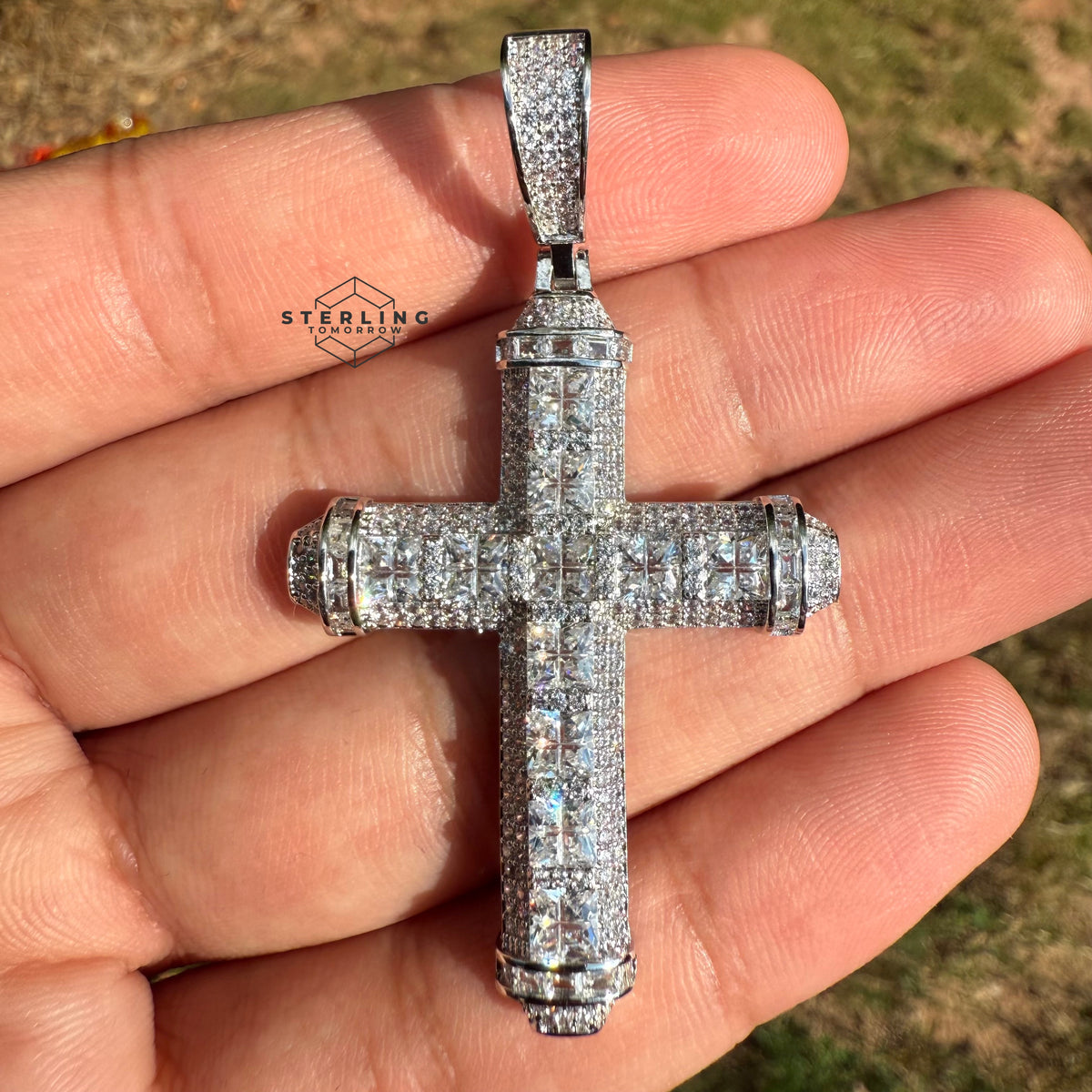 Cross Princess Cut Iced Out Pendant