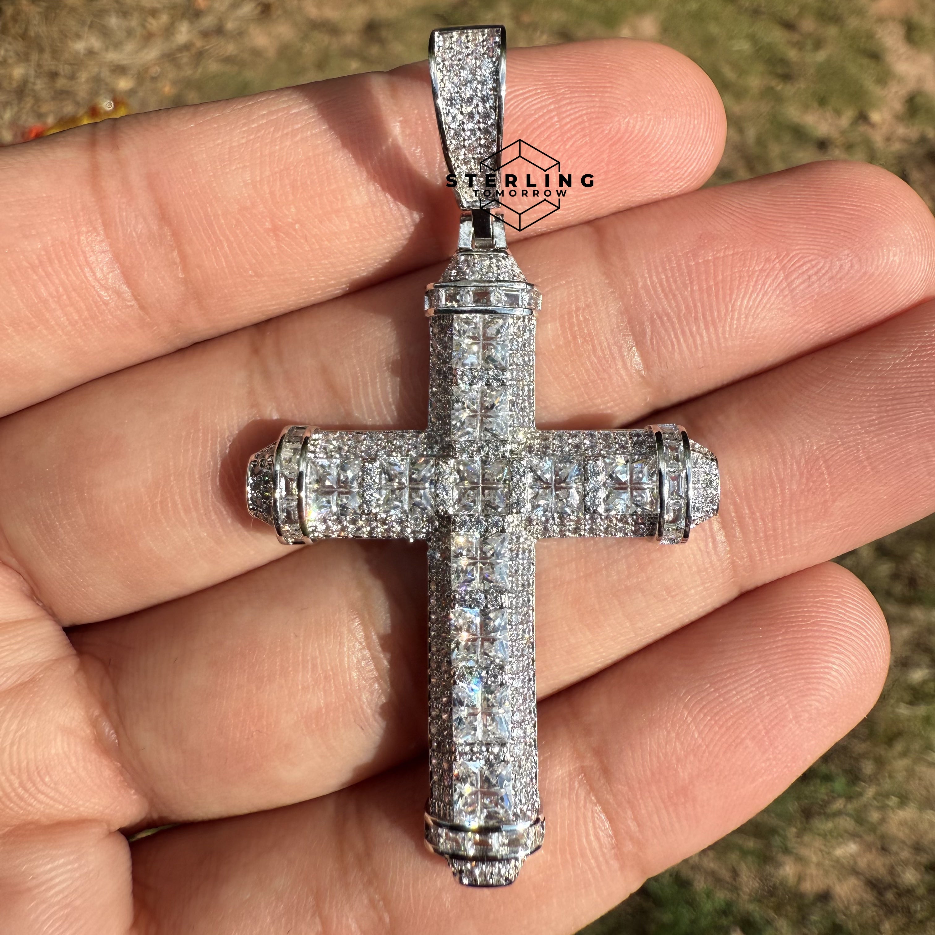 Cross Princess Cut Iced Out Pendant