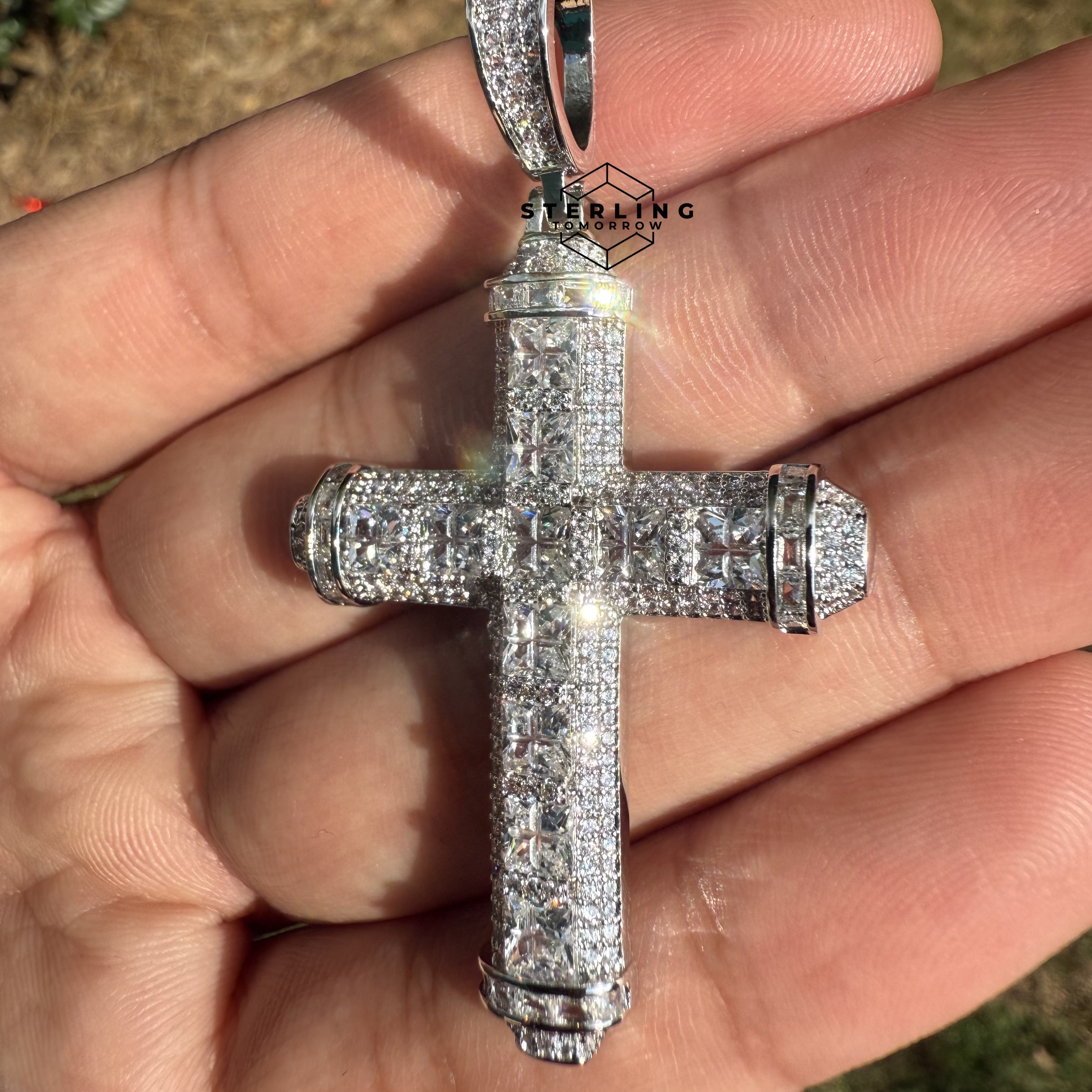 Cross Princess Cut Iced Out Pendant
