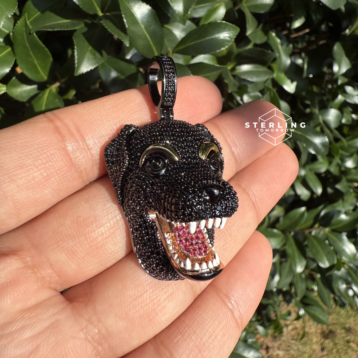 Iced Out Black Dog Pendant