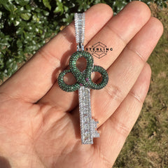 Green Key Silver Tone Iced Out Pendant