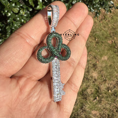 Green Key Silver Tone Iced Out Pendant