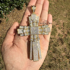 X Large Gold Cross Iced Out Detail Pendant