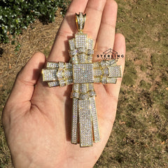 X Large Gold Cross Iced Out Detail Pendant