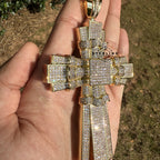 X Large Gold Cross Iced Out Detail Pendant