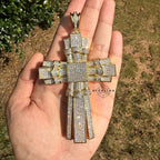 X Large Gold Cross Iced Out Detail Pendant